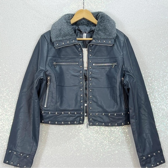 Silence + Noise Studded Faux Leather Jacket / studded Moto NWT - Picture 4 of 16